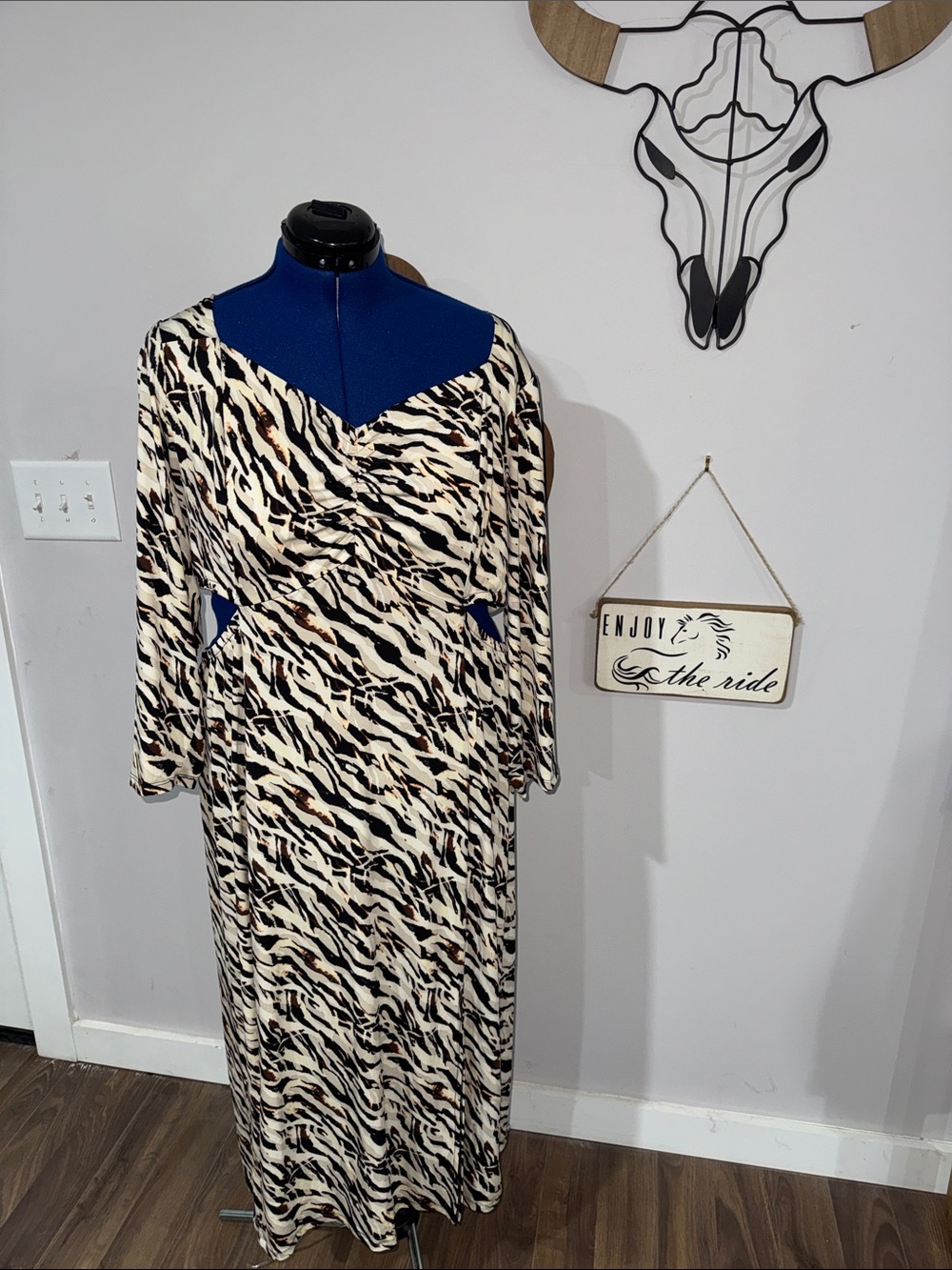Torrid Cream and Black Animal-Print Long Sleeve Maxi Dress